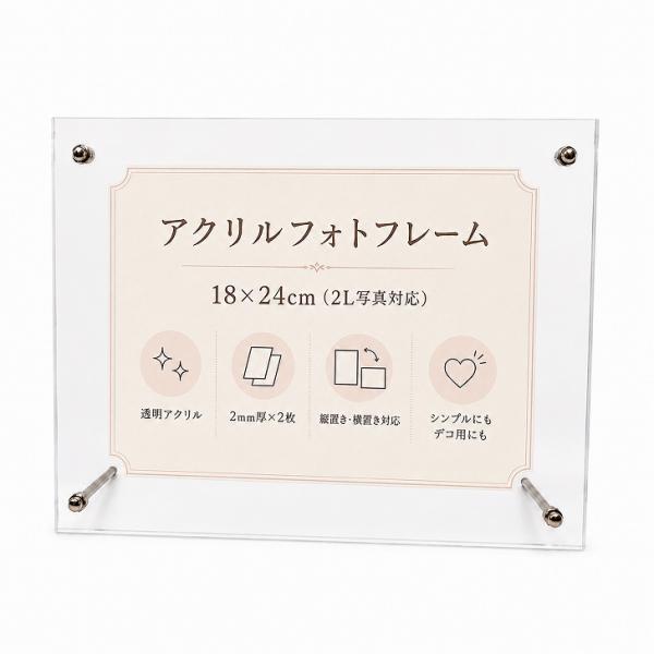 アクリルフォトフレーム デコ用 18×24cm 2L写真対応 2mm厚 透明 写真立て 縦横兼用 ハンドメイド 造花 デコレーション ウェルカムボード 推し活