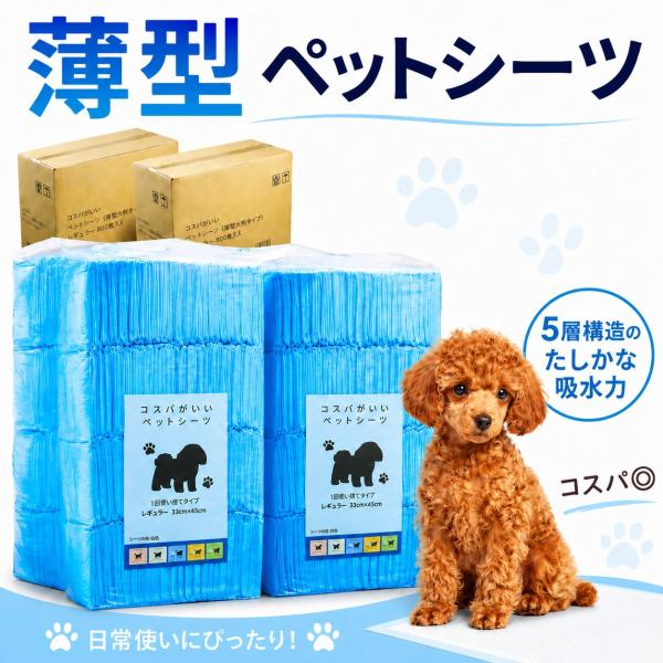 コスパがいいペットシーツ | 犬 猫 お得 薄型 レギュラー 200枚・ワイド 100枚・ スーパーワイド50枚