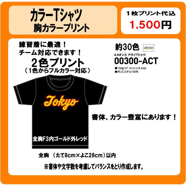 セカンドユニフォーム カラーTシャツ 背 チーム名 2色 カラープリント