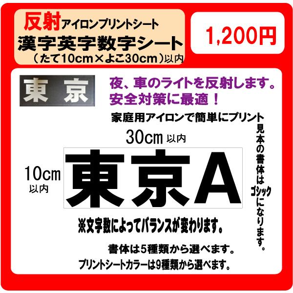 漢字 英字 数字 反射プリント シート H10×W30cm以内 ラバー