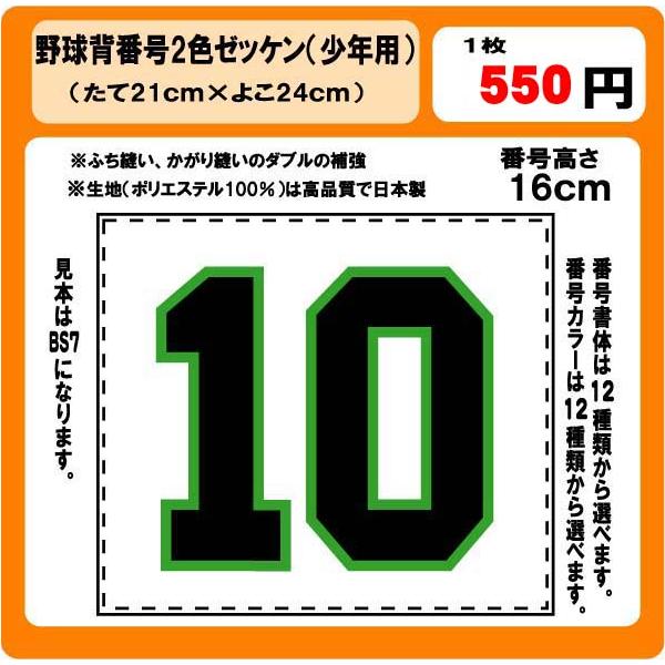 野球 背番号 2色 ゼッケン （少年用） 昇華プリント W24cm