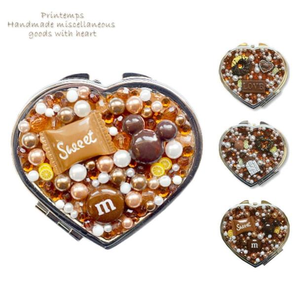 スイーツデコ コンパクトミラー ハート型 チャイロ 両面タイプ 鏡