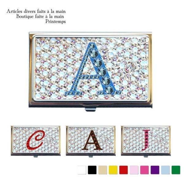 SWAROVSKI カードケース イニシャル入れ ホワイトミックスベース