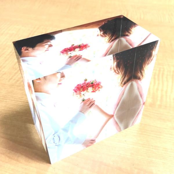 アクリルフォトプリント 10x10x5cm  写真立て 結婚式 カップル 