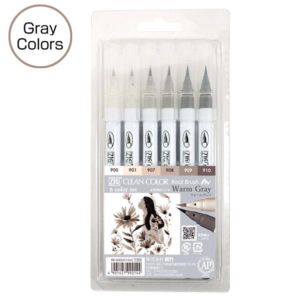 ���| Kuretake ZIG�N���[���J���[���A���u���b�V�� �E�H�[���O���C 6�F�Z�b�g RB-6000AT/6VC