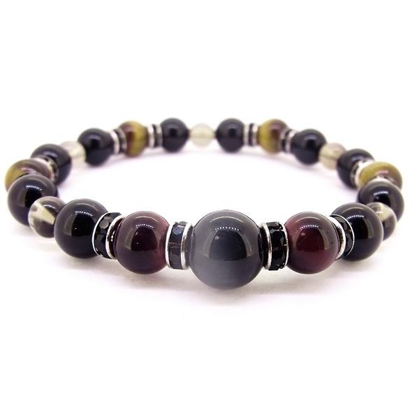 天然石 ブレスレット ブラウン系 タイガーアイ オニキス スモーキークォーツ 天然石 ブレスレット