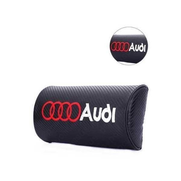 ロゴ入り ※0600 ヘッドレスト カーボン調首枕 ２個セット Audi 汎用 黒 ネックパッド アウディ