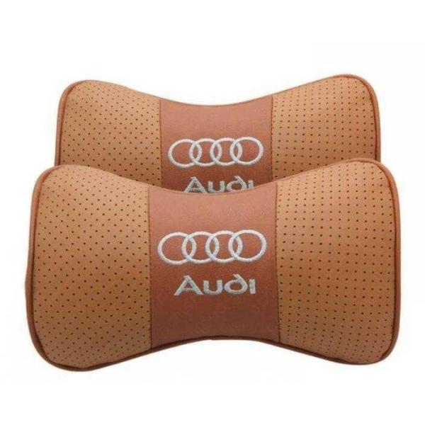 ２個セット ネックパッド アウディ ヘッドレスト 汎用 ロゴ入りき Audi レザー ※0621 車載首枕