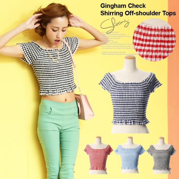 オフショル フリルトップス オフショルダー シャーリング ギンガムチェック Tシャツ レディース Buyee Buyee 日本の通販商品 オークションの代理入札 代理購入