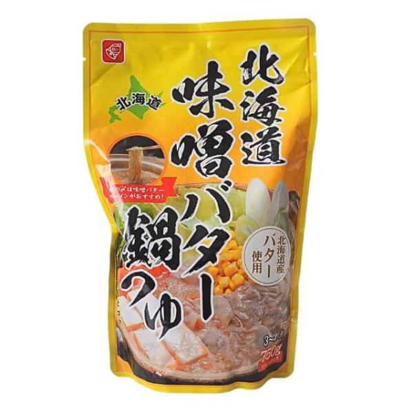 白味噌と赤味噌の合わせ味噌に北海道産バターの風味とコクを効かせた濃厚な味噌バター味の鍋つゆです。鍋の〆は味噌バターラーメンがおすすめ！ストレートタイプ。3〜4人前