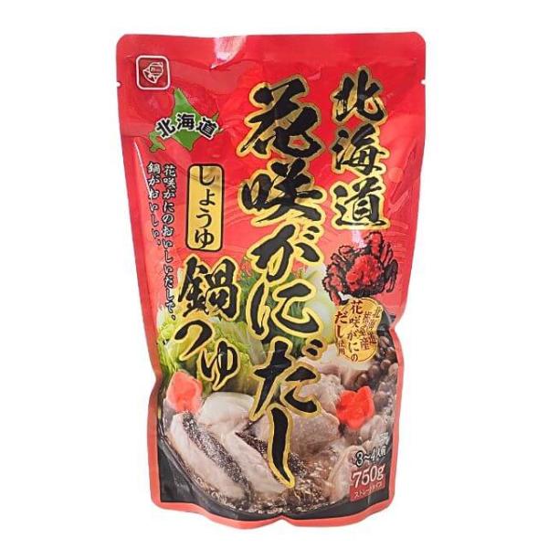 北海道根室産花咲がにから取った風味豊かなだしと本醸造しょうゆを合わせた、コクのあるしょうゆ味の鍋つゆです。ストレートタイプ。3〜4人前