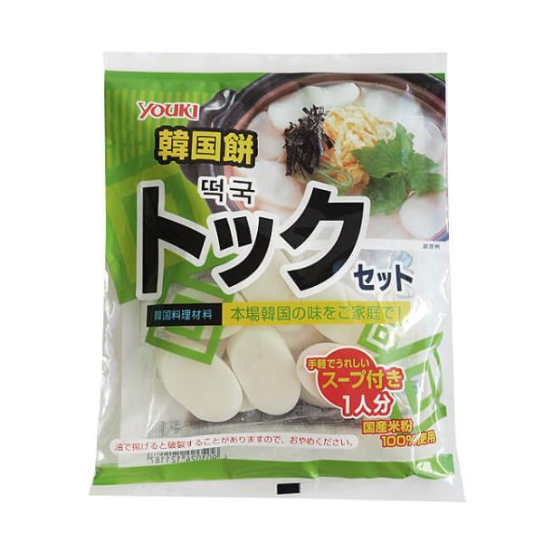 本場韓国の味をご家庭で！トック(韓国餅の煮込み)を手軽でうれしいスープ付きのセットにしました。韓国風お雑煮がご家庭で簡単に楽しめます。調理例：トックスープ(韓国風お雑煮)(1人分)材料・トック：100g・牛肉スライス：50g・長ネギ：1/4...