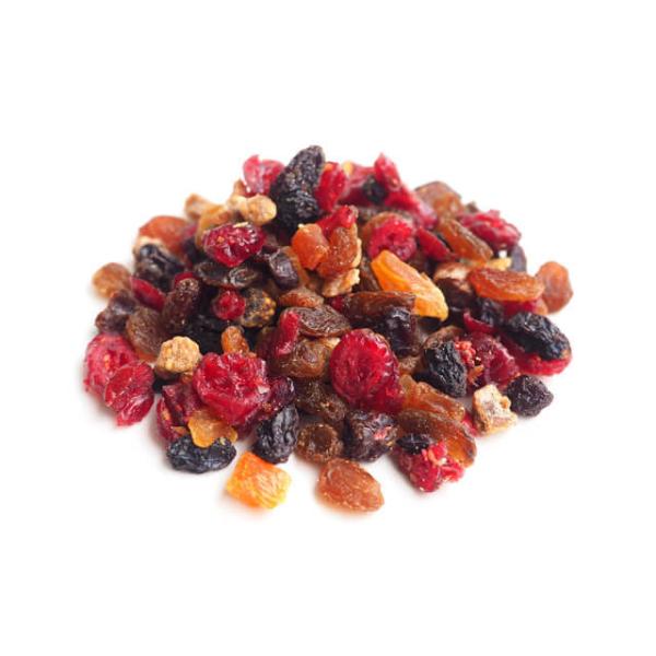 アメリカ産クランベリー、サルタナレーズン、モハベレーズン、トルコ産アプリコット、白イチジクを、シロップや洋酒に漬けずにブレンドした、本格派のドライフルーツミックスです。