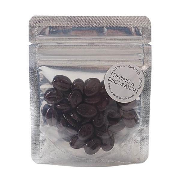 コーヒービーンズの形をしたコーヒー風味のビターチョコレートです。使いやすい小さめサイズ（約15mm×10mm）。ケーキやタルトのデコレーションにお使いください。