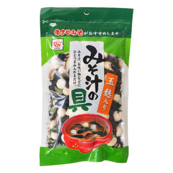玉麩、わかめ、しいたけ、ねぎ。みそ汁、お吸い物などにそのまま入れるだけ。手軽に使えてとっても便利です。1人前の目安：大さじ1杯(約1g)
