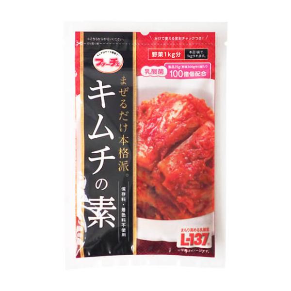 保存料・着色料不使用。混ぜるだけで本格的なキムチが簡単に作れます。本品1袋で野菜1kg分を漬けることができます。白菜はもちろん、小松菜やかぶなどお好みの野菜でお楽しみいただけます。また、豚キムチ、唐揚げの下味付、煮魚の味付などのアレンジレシ...