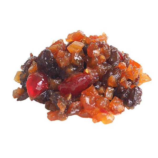 オレンジピール、レーズン、チェリー、アップル、パインを、砂糖、ラム酒、水飴、ブランデーで漬け込んでいます。パウンドケーキなどに入れると、フルーツいっぱいのフルーツケーキになります。