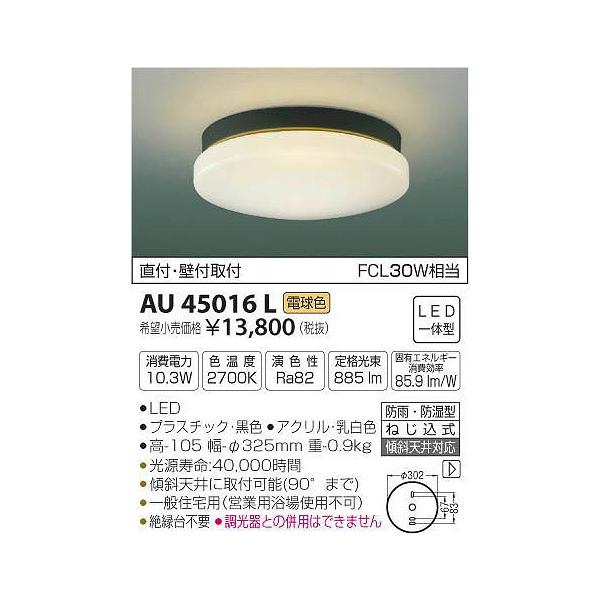 KOIZUMI コイズミLED照明 防雨防湿型シーリングライト AU45016L