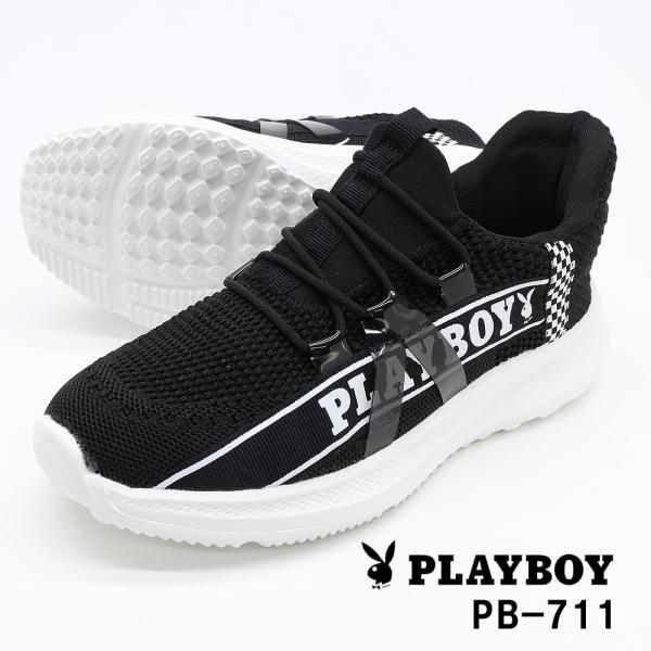 プレイボーイ PB-711 ブラック/ホワイト キッズ ジュニア 超軽量 ローカット ハンズフリー スリッポン スニーカー 小学生 通学 運動靴 軽い PLAYBOY PB711