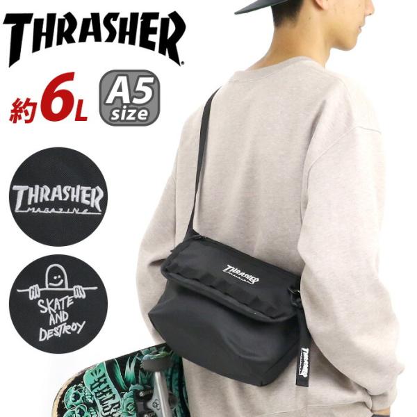 THRASHER スラッシャー メッセンジャーバッグ ショルダーバッグ 斜め掛け メンズ A5 6L FLAP SHOULDER VJTH-0017 フラップ 肩掛け メッセンジャー バッグ