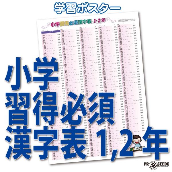 proceedx　学習ポスター　0966　小学習得必須漢字表１．２年　送料無料　勉強部屋　教室　壁掛け　小学
