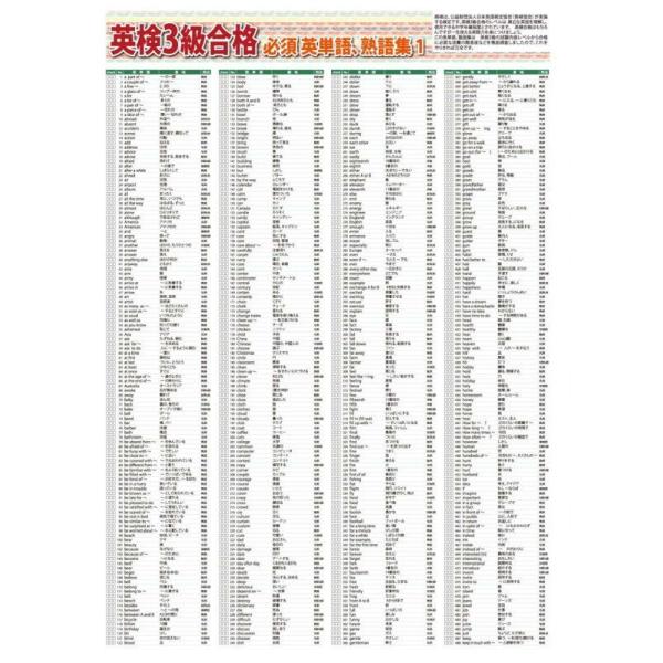 proceedx　学習ポスター　10045　英検３級合格　必須英単語、熟語集1　送料無料　勉強部屋　教室　壁掛け　学生　一般