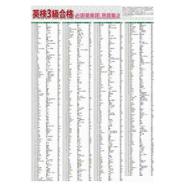 proceedx　学習ポスター　10046　英検３級合格　必須英単語、熟語集2　送料無料　勉強部屋　教室　壁掛け　学生　一般