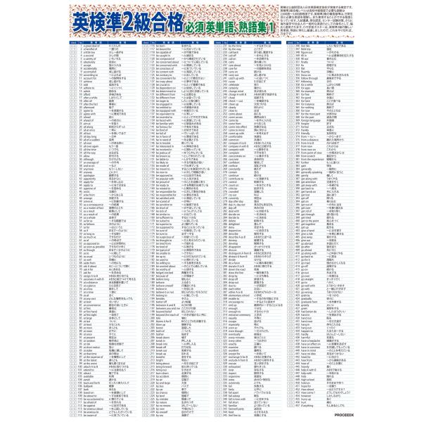 proceedx 学習ポスターpro-10050英検準2級合格 必須英単語、熟語集1 A2サイズ 勉強部屋 教室 壁掛け [pro-10050]