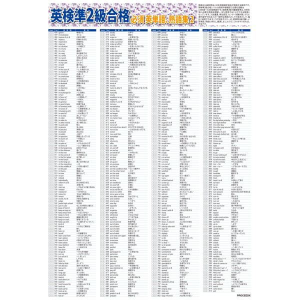 proceedx 学習ポスター10051英検準2級合格 必須英単語、熟語集2 A2サイズ 勉強部屋 教室 壁掛け [pro-10051]