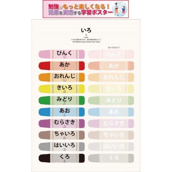 モンテッソーリ教育 学習ポスター 色 A4サイズ 書き消し対応 PP加工 日本製 pro-1511