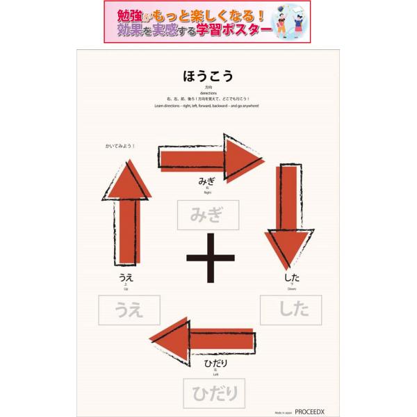モンテッソーリ教育 学習ポスター 方向 A4サイズ 書き消し対応 PP加工 日本製 pro-1517