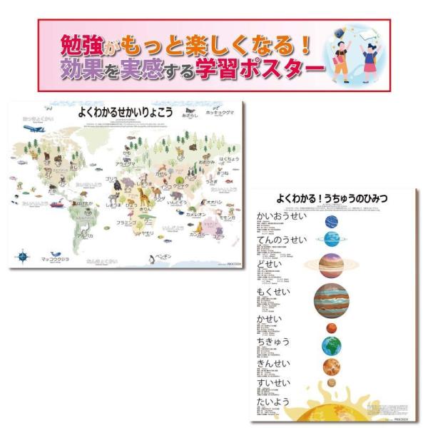 モンテッソーリ教育 探究学習ポスター A3サイズ 2枚セット（世界旅行・宇宙の秘密） ホワイトver  書き消し対応 PP加工 日本製 PROCEEDX pro-1523