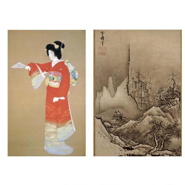 proceedx　名画 3147 絵画お値打ち２枚セット27　上村松園 雪舟　