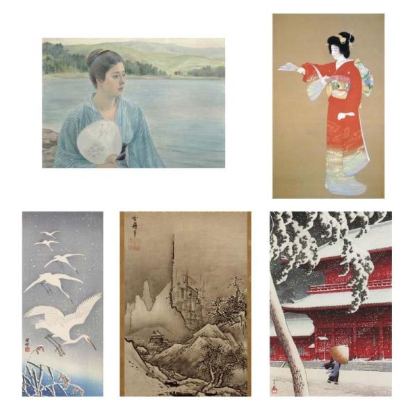 proceedx　名画 3171 絵画お値打ち5枚セット11　 黒田清輝 小原古邨　上村松園 雪舟 川瀬巴水 A3サイズ　送料無料　