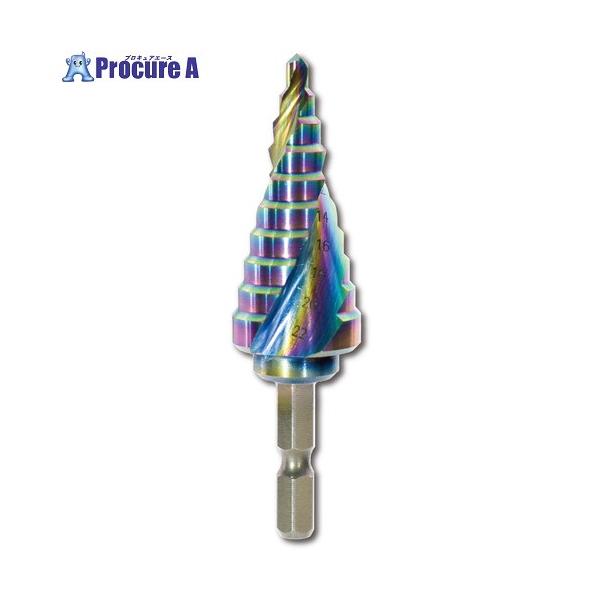 ●段幅(mm)：4.5 ●段数(段)：10●シャンク径(mm)：六角軸 6.35●穴あけ寸法(φ)：4-22●全長(mm)：80●表面処理：極光コーティング(炭窒化アルミニウムチタン)●シャンク形状：六角軸