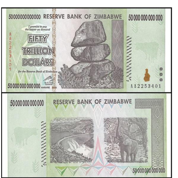 保証書付！！ジンバブエ 紙幣 100兆 ジンバブエドル紙幣 50枚 外貨 J-2