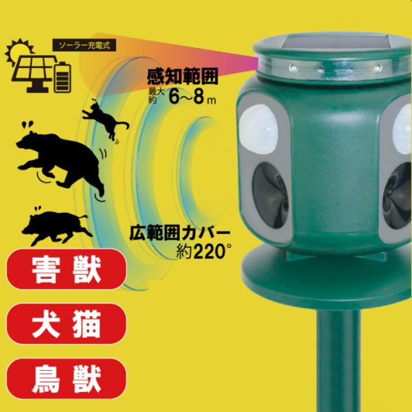 動物撃退器 害獣対策 害獣駆除 充電式ソーラーパネル動物撃退器 HRS
