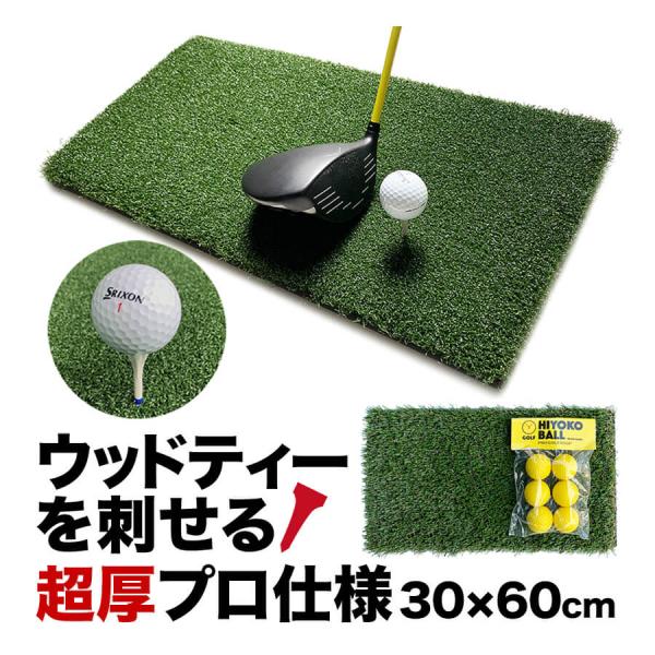 ウッドッティーを刺せるプロ仕様 TEEUP PRO RANGE MAT 30×60cm ラフ芝アプローチマット＆HIYOKOボール同梱 高重量1.44kg 35mm超厚芝 爆買