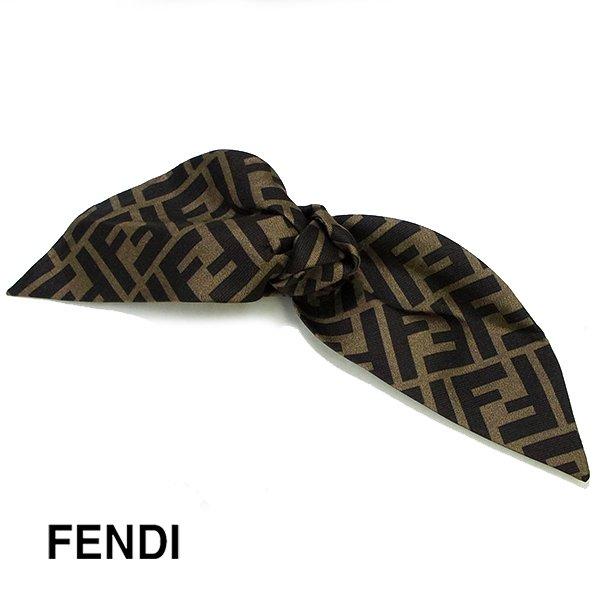 フェンディ ヘアクリップ リボン バレッタ ブラウンツイル ロゴ 髪飾り