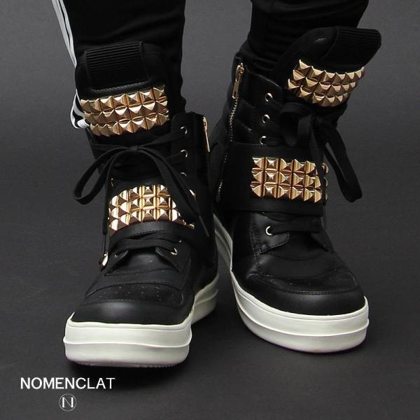 ピラミッドスタッズスニーカー ハイカット 靴 シューズ ブラック ゴールド メンズ スタッズ カジュアル 軽量 Project 通販 Yahoo ショッピング