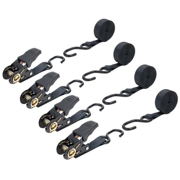 【商品概要】【商品仕様】長さ：5ｍ、幅：25ｍｍ、重さ：1.8KG、セット：4本。破断強度：800kg;最大使用荷重：225kg【ラチェットベルト】高品質のナイロン素材を採用して、強度と耐久性は抜群で、ラチェット機能付きで、しっかりと荷物の...