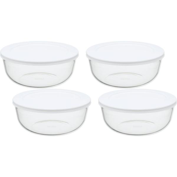 【商品概要】サイズ:径18.6×高さ7.8cm×4個重量:543g×4個容量:1.3L×4個素材・材質:本体/耐熱ガラス、フタ/オレフィン系樹脂(ポリプロピレン系)(耐熱温度140度)生産国:中国機能:電子レンジ・オーブン対応可注意:オーブ...