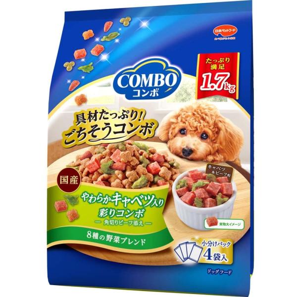 【商品概要】具材たっぷりごちそうフード!キャベツ&amp;ビーフ粒入り【商品説明】【商品詳細】ブランド：コンボ商品種別：ペット用品商品名：コンボ ドッグ【たっぷり具材】 【国産】 【小分包装】 やわらかキャベツ入り1.7kg ブルー製造元：...