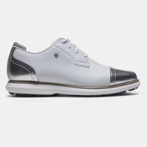 FootJoy Traditions Cap Toe Spikeless Women’s Golf Shoes - White / Platinum フットジョイ トラディションズ スパイクレス レディース ゴルフシューズ 98238