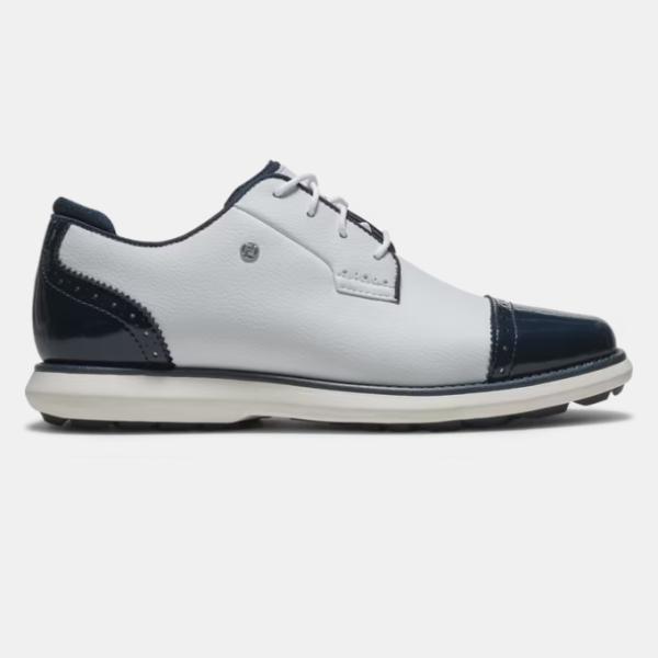 FootJoy Traditions Cap Toe Spikeless Women’s Golf Shoes - White / Navy フットジョイ トラディションズ スパイクレス レディース ゴルフシューズ 97942