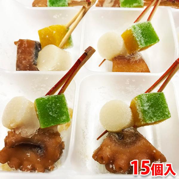 たこ照焼、里芋、かぼちゃを彩りよく串に刺し、素材の味を活かした業務用の冷凍惣菜です。