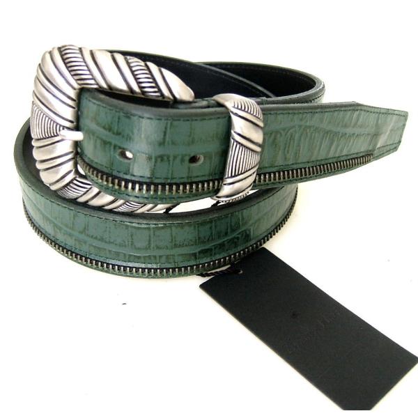 ま*の様 tornado mart レザーベルト TORNADO MART（トルネードマート） カイマンエンボス ジップ ベルト 緑
