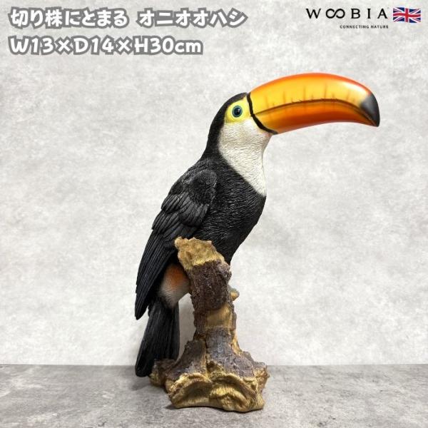 置物 鳥 かわいい オブジェ 北欧 動物 切り株にとまるオニオオハシ 高さ30cm おしゃれ 玄関インテリア かわいい 大型 ウービア
