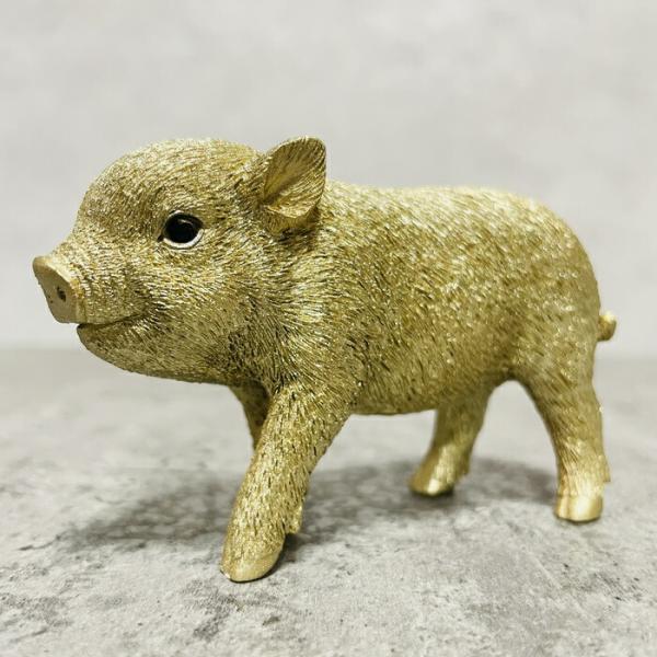 かわいい 置物 金の豚 ミニ ゴールデンピッグ おしゃれ 動物 玄関 トイレ インテリア ギフト 可愛い リアル アニマルオブジェ