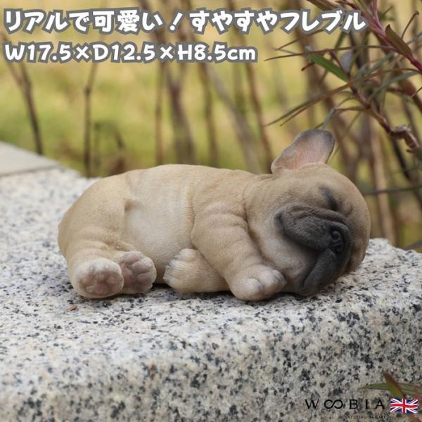 犬 置物 すやすやフレンチブルドッグ 眠る 横幅17.5cm WOOBIA リアル 可愛い おしゃれ オブジェ 卓上 インテリア 玄関 ギフト 動物 雑貨
